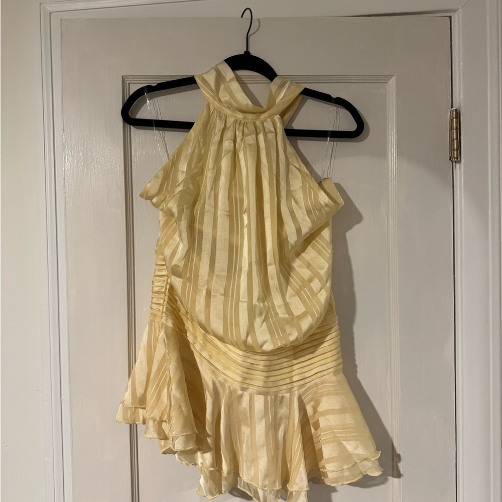 Peppermayo Exclusive - Willow Chiffon Mini Dress - Yellow, US 4
